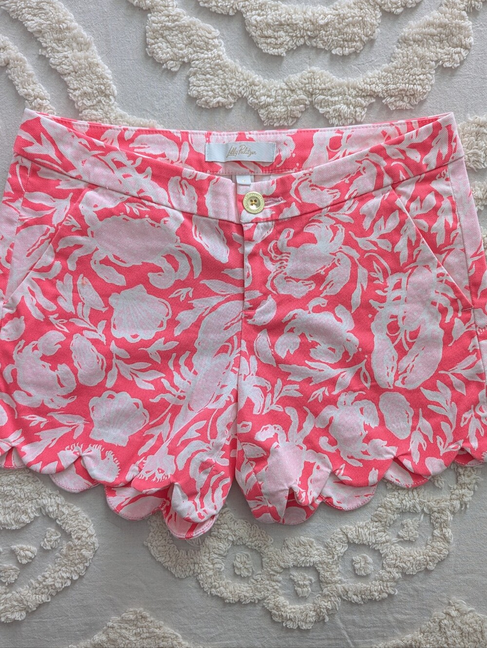 Lilly Pulitzer Scalloped Buttercup Shorts Sunbaked Crab Collab Size 0 - Picture 2 of 10